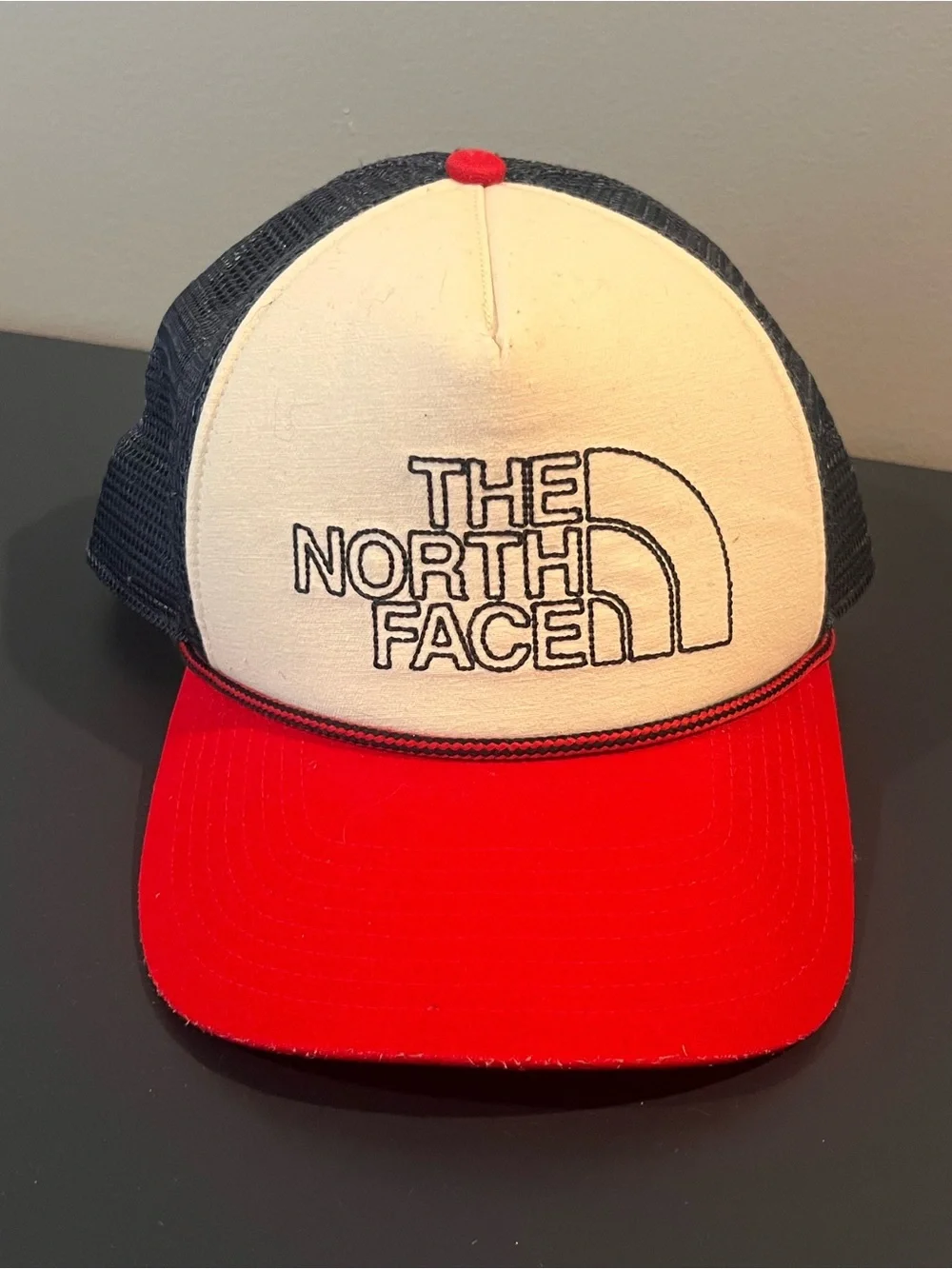 The North Face Trucker Cap in Cream, Black & Red